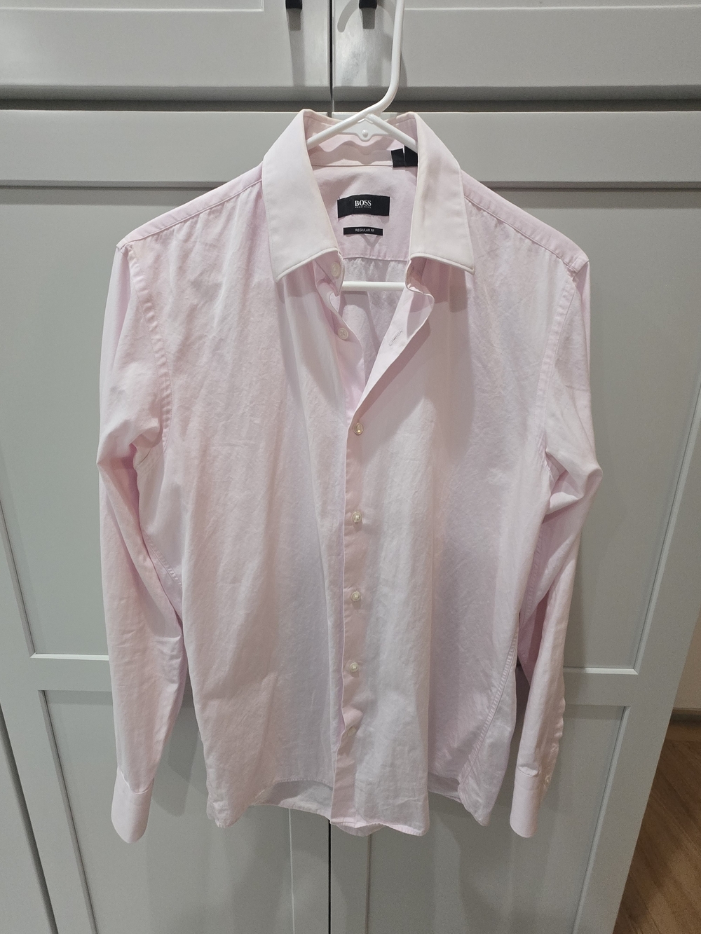 BOSS Men's Light Pink Dress Shirt with Spread Collar